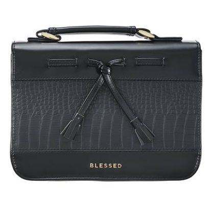 Picture of Bible Cover Large Black Croc Blessed with Bow