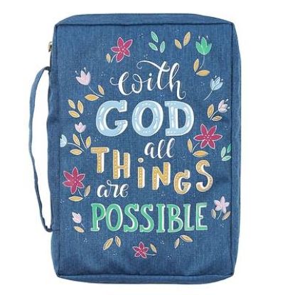 Picture of Bible Cover Canvas Large Navy with God All Things Matt 19