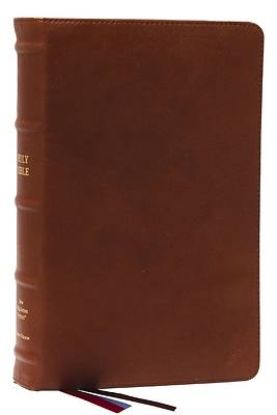 Picture of Nkjv, End-Of-Verse Reference Bible, Personal Size Large Print, Premium Goatskin Leather, Brown, Premier Collection, Red Letter, Thumb Indexed, Comfort