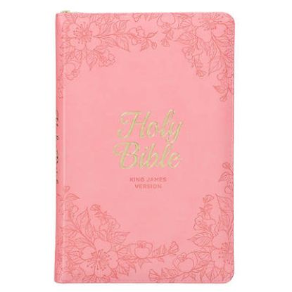 Picture of KJV Holy Bible, Standard Size Faux Leather Red Letter Edition - Thumb Index & Ribbon Marker, King James Version, Pink Floral Zipper Closure