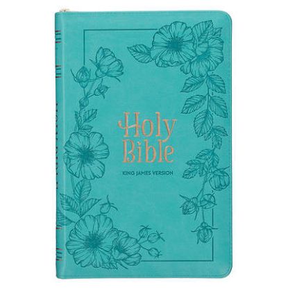Picture of KJV Holy Bible, Standard Size Faux Leather Red Letter Edition - Thumb Index & Ribbon Marker, King James Version, Teal Floral Zipper Closure