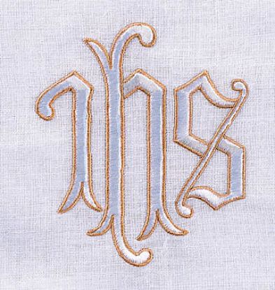 Picture of Embroidered 100% Linen IHS  Table Cover  50x80