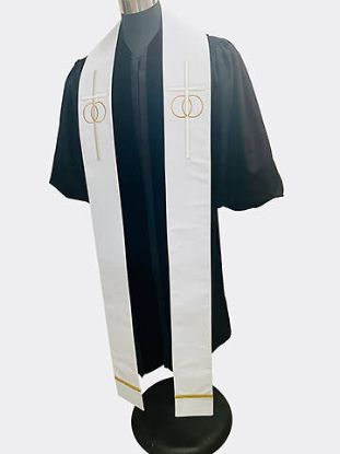 Picture of Wedding Stole with Silver Rings Canterbury Fabric