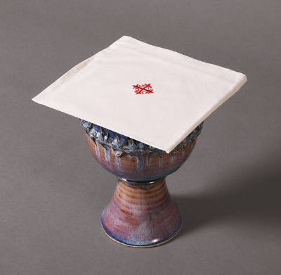 Picture of 100% Cotton Chalice Pall with Red Cross and Vine - Pack of 3