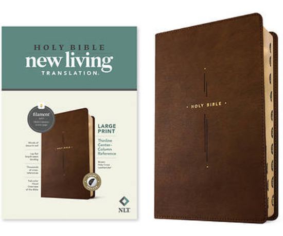 Picture of NLT Large Print Thinline Center-Column Reference Bible, Filament Enabled (Leatherlike, Brown Holy Cross, Indexed, Red Letter)