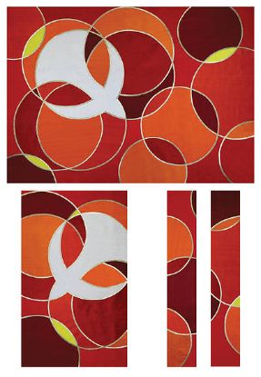Picture of Circle and Dove Red Dupioni 3-Piece Parament Set