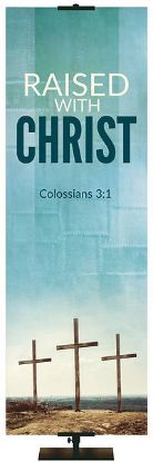 Picture of Easter Adorations Raised with Christ 2' x 6' Fabric Banner