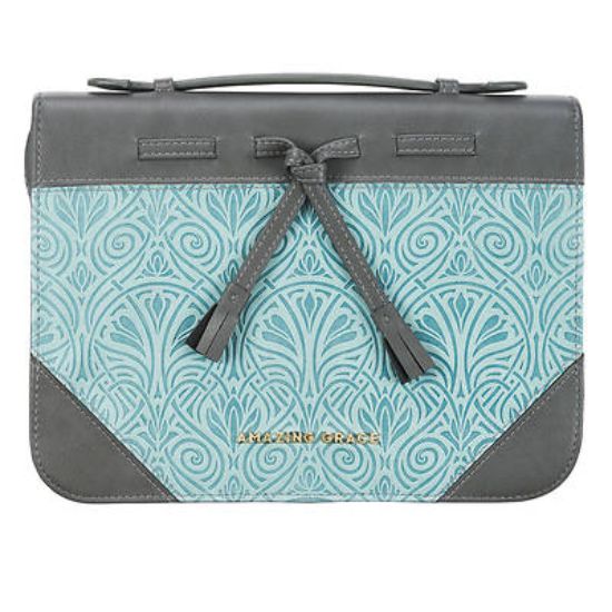 Picture of Bible Cover Medium Gray & Turquoise Croc Amazing Grace